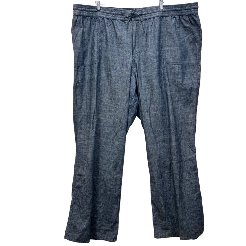 Lane Bryant Blue Chambray Wide Leg Pants Womens 26 Tall Elastic Waist Zip Cotton